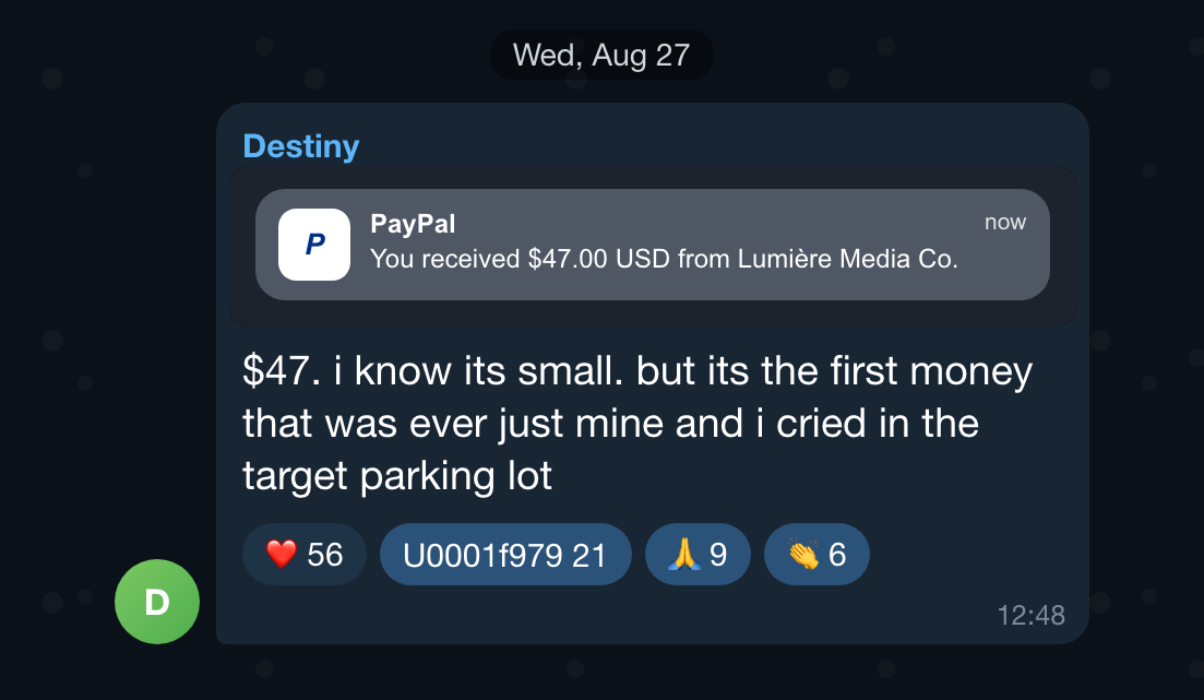 Community message: first money that was mine